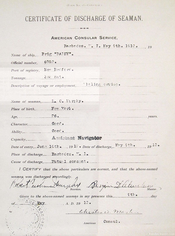 Certificate for Disharge of Seaman, Cold Spring Harbor Whaling Museum, 3:09 PM.