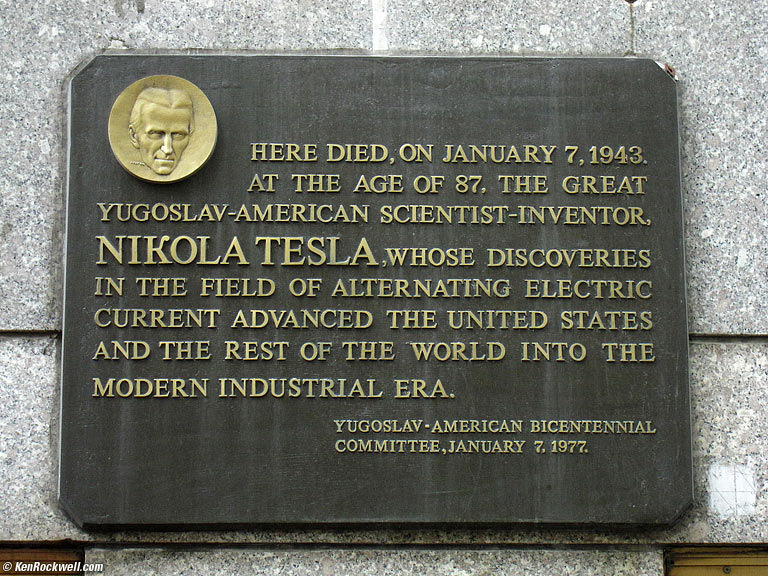 Tesla Plaque, New York City 9:14 AM.
