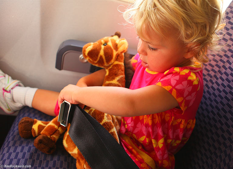 Katie buckles herself in and's all ready to go, 5:24 PM.