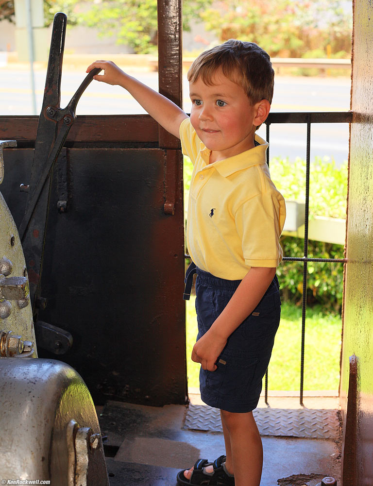 Ryan the Engineer, Sugar Cane Train static display, Lahaina, Maui, 12:23 PM.
