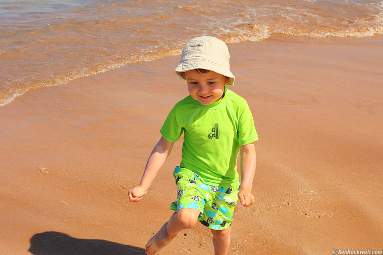 Ryan running, Wailea Beach, Maui. 9:39 AM.