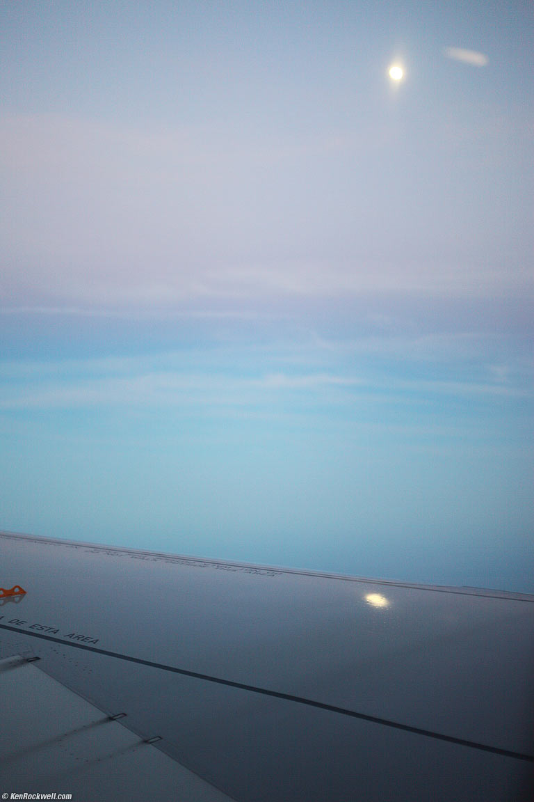 Airbus A320 Wing and Moon, 8:31 PM.