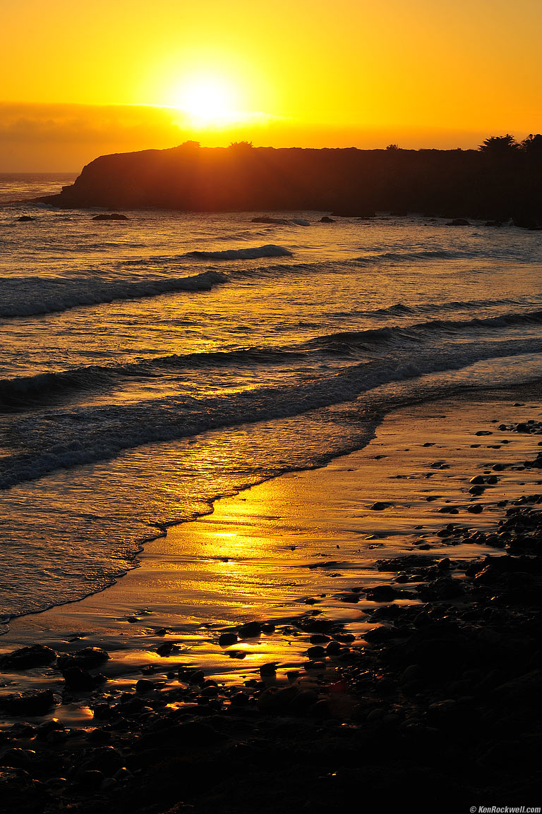 Sunset, San Simeon, California, 8:07 PM.