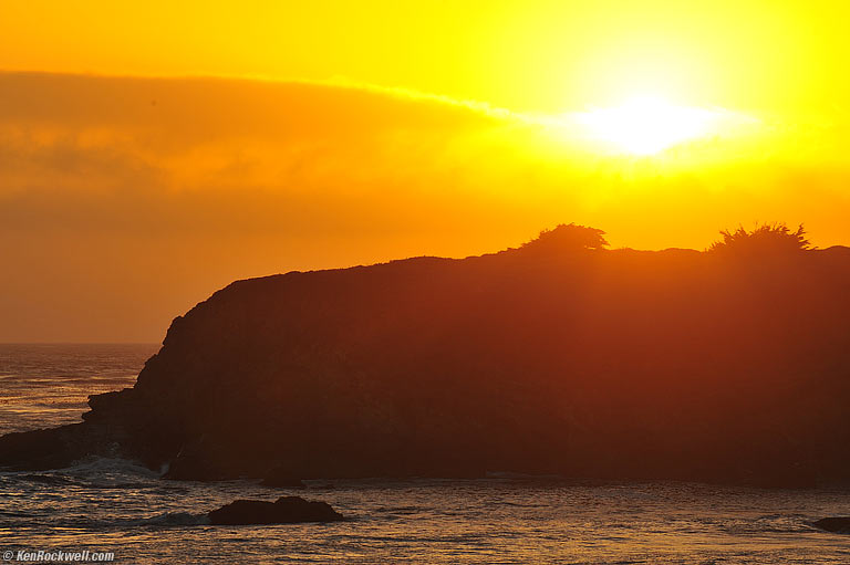 Sunset, San Simeon, California, 8:09 PM.