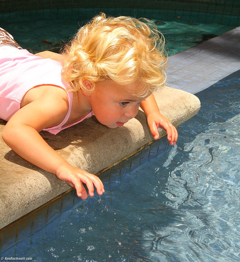 Katie and the fountain, 1:21 PM.