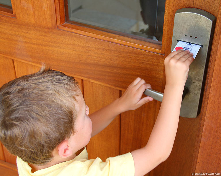 Ryan learns how to use a card key, 3:10 PM. 