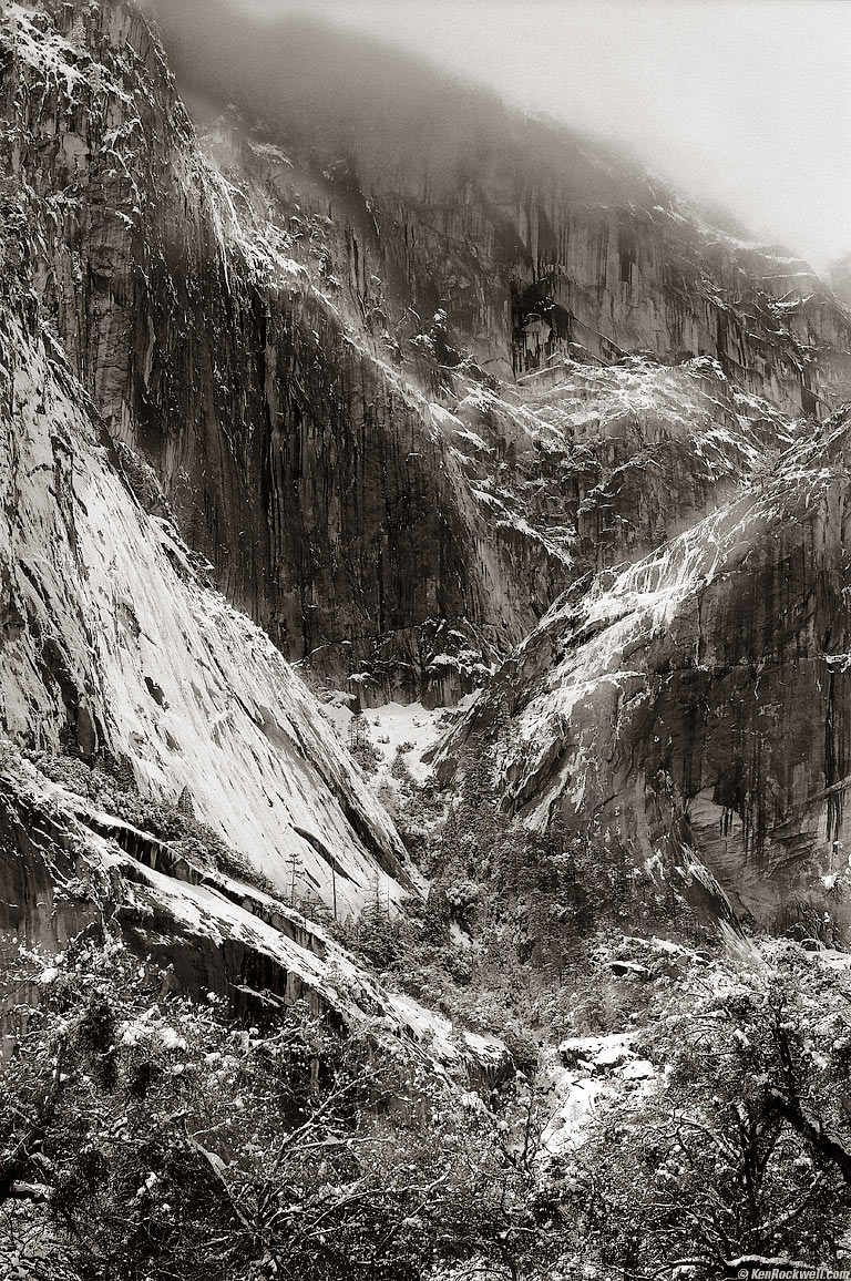 Snow on Cascading Rocks