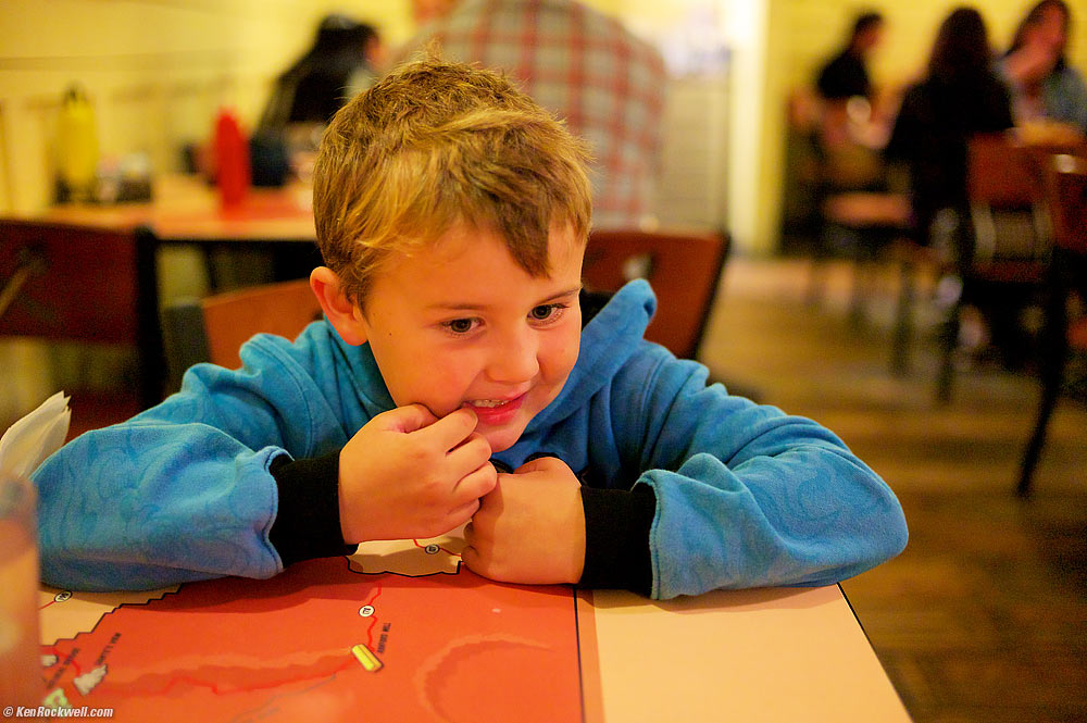 Ryan waiting for dinner, 49er Cafe, Furnace Creek Ranch, Death Valley, California 7:38 PM