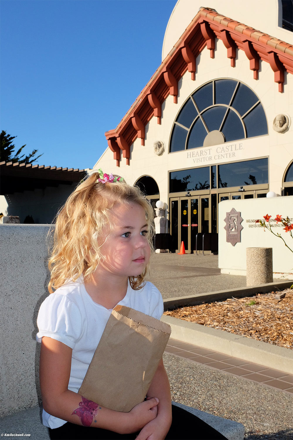 Katie with Her Goodies outside Hearst Castle's Visitor Center