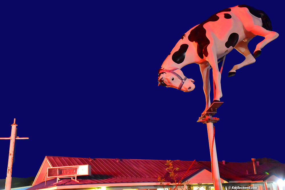 Redwood Motel with Crazy Horse after Dusk, Bridgeport