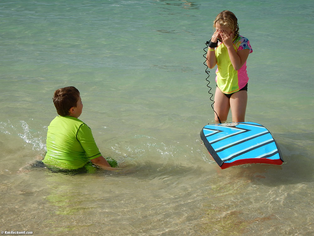 Katie wiping salt water from her eyes