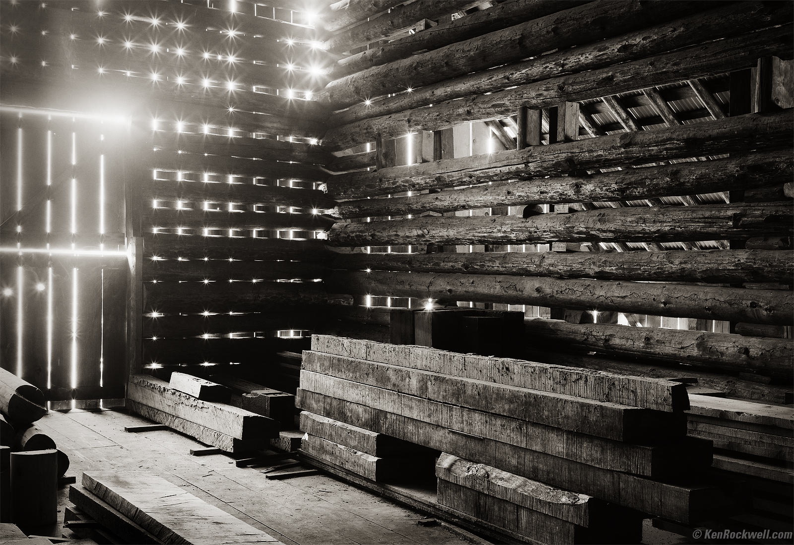 Inside a Dark Barn in Black and White