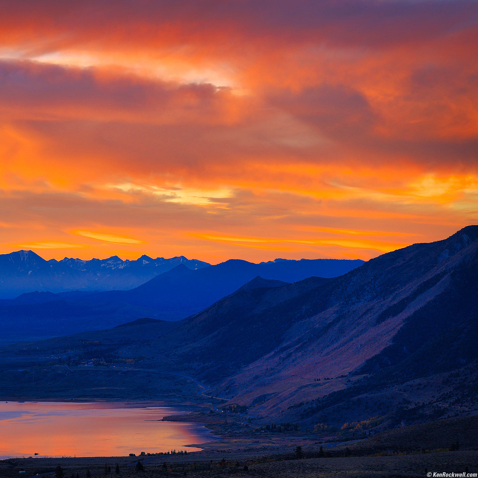 Dawn over Lee Vining and Mono Lake as seen from Conway Summit, California
