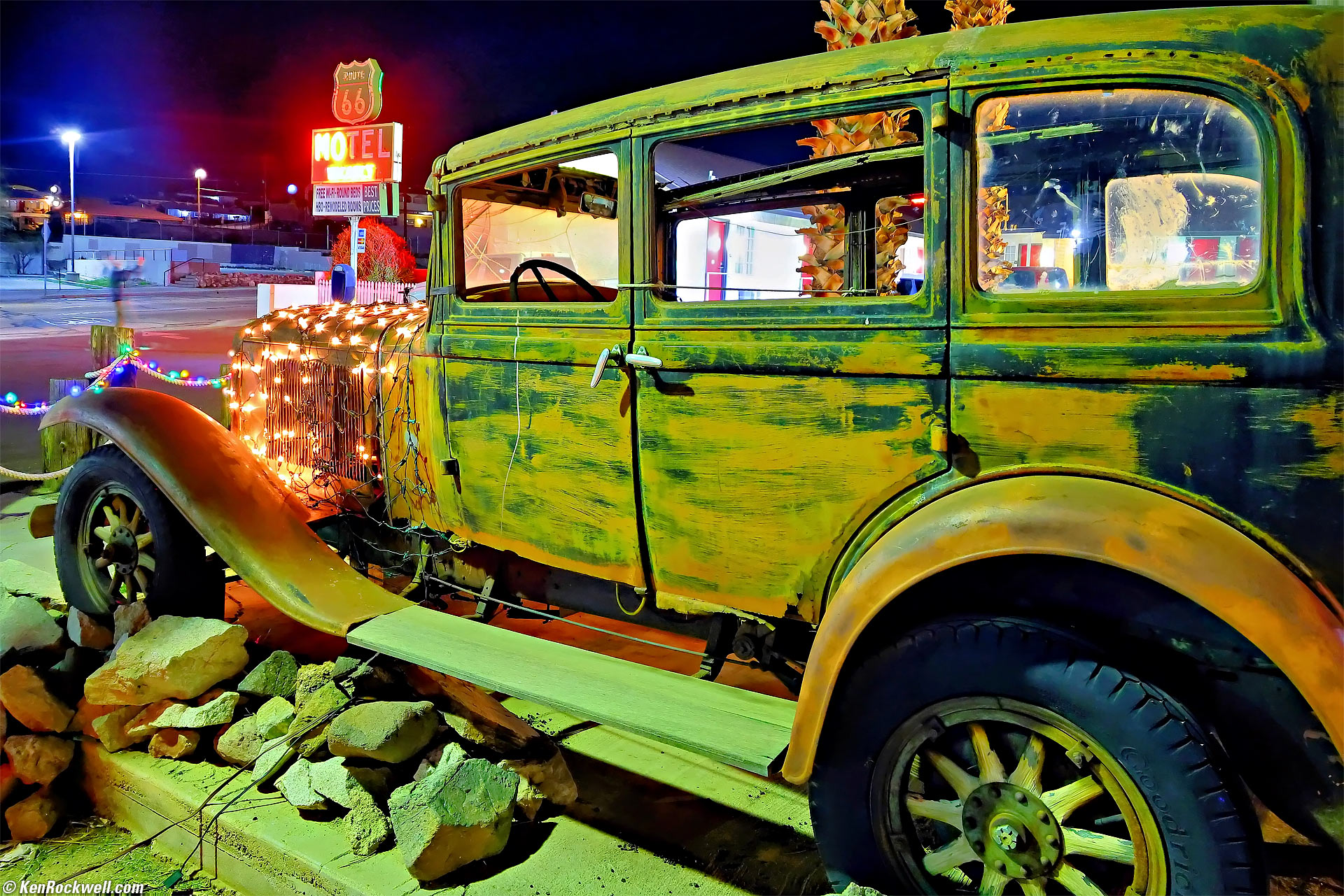 Night, Route 66, Barstow, California